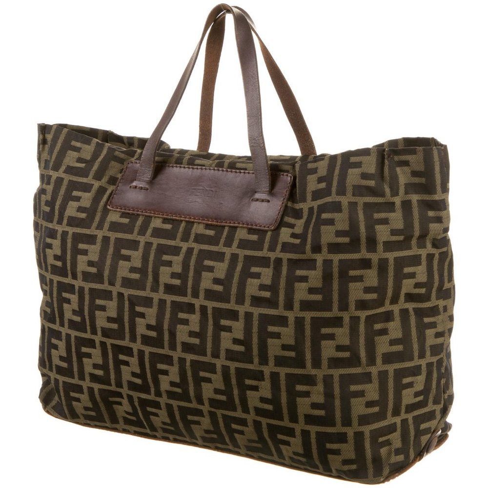 Fendi Vintage Leather Trimmed Zucca Tote Bag